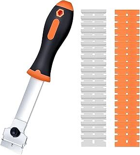 Hob Scraper Tool, Oven Scraper Tool Non Scratch Glass Scraper with 20 Metal Blades and 20 Plastic Blades, Cleaning Scraper for Removing Window Decals Wallpaper Labels