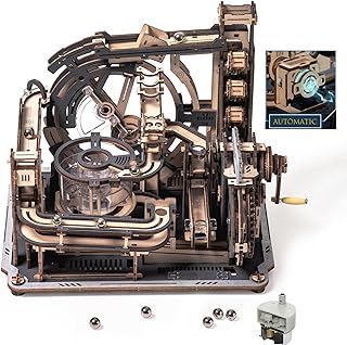 ROKR Marble Run 3D Wooden Puzzle for Adults, Motor-driven Mechanical Model Kits With Balls, Automatic & Manual Modes, Marble Spaceport, LGC01