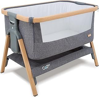 Tutti Bambini CoZee® Next to Me Crib & Standalone Baby Cot, Co-Sleeper - Foldable Baby Bed, Baby Crib 6 Height Levels, Baby Bedside Crib, Travel Cot, Mattress Included (0-6 Months) - Oak & Charcoal