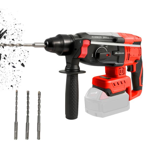 Cordless Rotary Hammer Drill for Milwaukee 18V, Brushless SDS-Plus Electric Rotary Hammer Drill with 4 Function, 360°Auxiliary Handle, 3 Drills Bits for Concrete Brick Wall Metal (NO Battery)