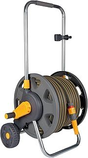 HOZELOCK - Cart Plus 50m of Ultramax hose (12.5 mm): Max Capacity 60m, Rewind Handle, Sturdy Frame for general use, Supplied Assembled, Nozzle and Fittings Included, Grey