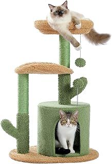 PETEPELA Small Cat Tree 84cm Modern Scratching Post for Small to Medium Size Cats Cat Tree with Plush Cave Bobble Ball Sisal Rope Scratching Post Purple
