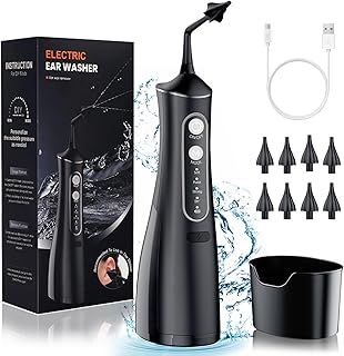 Bibykivn Electric Water Powered Ear Cleaner, Safe & Effective Ear Irrigation Cleaning Tools with 4 Pressure Settings for Rechargeable Ear Syringe Kit, Replaceable Tips For Adults Kid