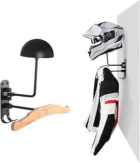 motofans helmet stand, Rotation Metal Helmet Holder Wall Mount, Helmet Holder Bike with 2 Hooks Helmet Hanger for motorbike, Caps, Baseballs, Rugby Helmet