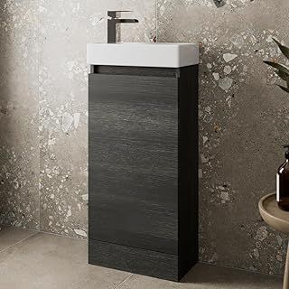 400mm Bathroom Vanity Unit with Wash Basin Ceramic Sink, Single Door, Cloakroom Storage Furniture Under Basin Cabinet, Floorstanding Cabinets, Charcoal Grey