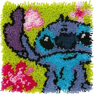 ROCKY&CHAO Latch Hook Cushion Kits for Adults, Latch Hook Pillow Case Kits Embroidery Kits 17X17Inch, DIY Needlework Pillow Cover Sofa Cushion Rug Making Kits, DIY Craft Kits 43x43 cm - Stitch