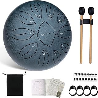 Steel Tongue Drum, 6 Inch 11 Note D Major Beginner Hand Drum Percussion Steel Instrument Handpan Steel for Musical Education Beginners(Blue)