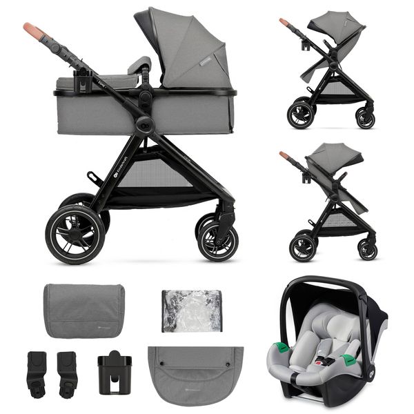 Kinderkraft ESME 3-in-1 Car Seat with Mink PRO I-Size Baby Carrier, Travel System, Baby Stroller, Foldable Stroller, Newborn Up to 4 Years, Grey