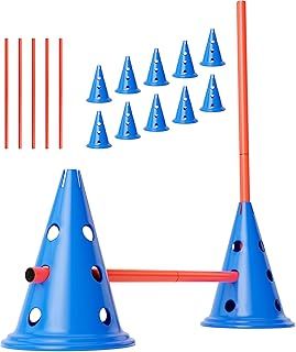 Premium agility set - 10 blue cones 30.5 cm high, 5 orange poles 80 cm long - flexible coordination training - dog course and hurdles set - agility set - German company