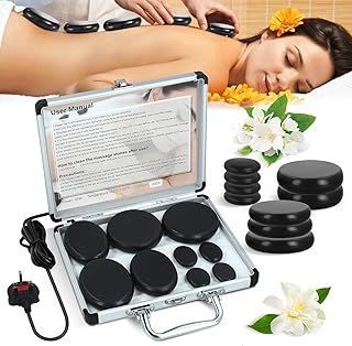 Professional Hot Stones Massage Kit With Electric Heater - Portable Natural Basalt Rocks Warmer Set for Home Spa, Warming Therapy, Relaxation and Pain Relief