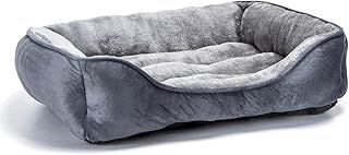 Nobleza Dog Bed Medium, Super Soft Washable Warm Plush Puppy Bed for Cats and Small Dogs, Rectangle Grey Pet Sofa With Anti-Slip Bottom, 67x57x18cm