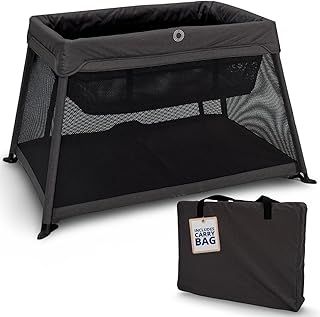 Venture Airpod Travel Cot includes deep foam mattress Newborn insert & carry bag 100 x 70cm, Dark Grey - Multi Award Winner