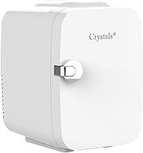 Crystals Mini Fridge, 4/10/15L Litre Table Top Small Fridge Cooler & Warmer for Car Bedrooms Desk Office, 12V DC - 220 AC, Mini Fridge for Bedrooms – Energy Efficient (White, 4 Liter)