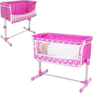 Beside Me Bedside Pink Cot | Fold-Down Bedside Crib Toy for Dolls | Polka Dot Doll Nursery Cot & Accessories | Role Play Pushchair & Pram Toys for Kids | Perfect for Ages 3+