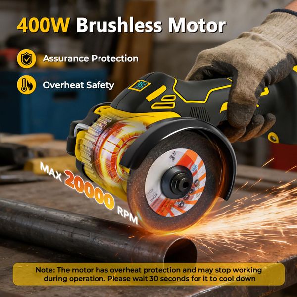 Mini Angle Grinder Compatible with Dewalt 18/20V, Brushless Cordless Cut Off Tool 20000RPM 75mm Small Angle Tool with 2PCS Discs, LED Light for Cutting Polishing Grinding