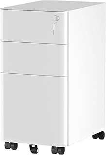 YITAHOME 3-Drawers Filing Cabinet Lockable, Home Office Mobile File Cabinets with Wheel, Under Desk File Office Cabinet for Letter/Legal/A4, Fully Assembled, White, 30 x 45 x 61cm