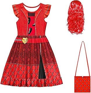 Fancyset Descendants 4 Rise of Red Costume girl Fancy Dress Up Cosplay Halloween Party Carnival Outfit with Accessories