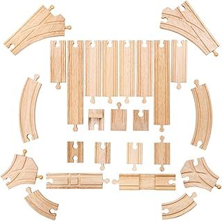 Bigjigs Rail Low Level Train Track Expansion Pack | 25 Wooden Pieces to Add on Starter Railway Set | Toy Trainset Includes Accessories, Connectors for Extension | Educational Gift for Kids ages 3+