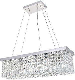 Modern Crystal Chandelier Lights, Luxury Clear K9 Crystal Droplet Elegant Ceiling Lights Fixture Rectangular Chrome Hanging LED Pendant Lighting for Dining Room Livingroom Foyer Lounge Kitchen