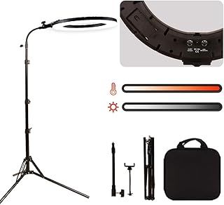 18" 60WLED Ring Light Beauty Lighting Eyebrow Tattoo Lamp Makeup Dimmable Photography Studio Video Light Outdoor Shooting with Battery Slot(18-inch soft tube kit)