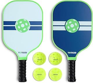 Pickleball Paddle Set, Fiberglass Paddles with 2 Outdoor & 2 Indoor Balls & Carrying Bag, Ideal for Beginners & Pros