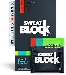 SweatBlock Clinical Strength Deodorant Antiperspirant Wipes - Treat Hyperhidrosis & Excessive Sweat - Men Women & Teens - 7 Days of Sweat Protection Per Wipe - Dermatologist Tested Unscented 10 ct