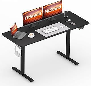 140x60cm Electric Standing Desk, Height Adjustable Desk Sit Stand Table With Hooks, Child Lock, Memory Function Pannel, Suitable For Office And Home - Black