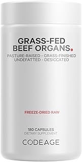 Grass Fed Beef Organs Desiccated, All in one Liver, Heart, Kidney, Pancreas, Spleen, 3000mg per Servings, 180 Capsules