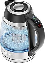 CHEFMAN Electric Kettle for Boiling Water, 1.8L 3000W with Tea Infuser, Hot Water in 3 Minutes, LED Lights, Auto Shut Off, Keep Warm Function, Borosilicate Glass Electric Tea Kettle – Stainless Steel