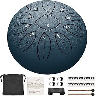 LEKATO Steel Tongue Drum 6 Inch 11 Note, C-Major Handpan Rain Drum for Outside Garden Sound Healing, Steel Alloy Ethereal Balmy Drum with Storage Bag, Percussion Instrument for Beginner, Navy Blue