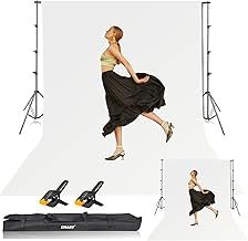 EMART White Backdrop with Stand, 8.5x10ft(2.6x3m) Photography Background Support Kit with 10x12ft (3x3.6m) Screen for Portrait, Video, Shooting, Photo, Studio