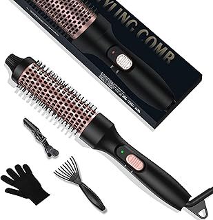 UKLISS Thermal Brush for Hair - 32mm Heated Round Brush, 3 in 1 Hot Hair Brush, Heated Hair Brush with 392°F, Double Voltage Hot Brushes for Hair Styling- Comb, Curly, Straight (Black Rose)
