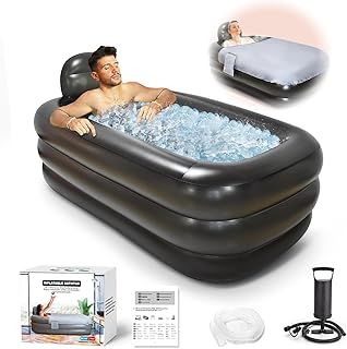 Inflatable Bathtub with Pump and Bath Pillow Headrest, Outdoor & Indoor Freestanding Foldable Spa Tub Portable Family SPA Bath Tub, Ideal for Hot Bath ice Bath (Dark Grey)