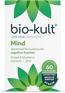 Bio-Kult Mind Live Bacteria Supplement Targeting Cognitive Function + Wild Blueberry & Grape Extracts, Zinc Citrate | Packaging May Vary