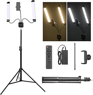 Esthetician Light AMBITFUL AL-20 with Phone Holder Double Arms Beauty Light 3000K-6000K with adjustable Tripod Stand,Remote control，LCD Screen for Makeup,Manicure,Tattoo,Live Streaming
