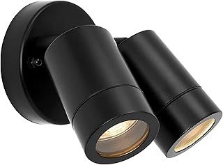 Palin IP44 Rated Outdoor Twin Spotlights, Matt Black Steel Adjustable Tilt Outside Lights, Mains Powered Security Spot Lights, 2X 7W 240V LED GU10 (Not Included)