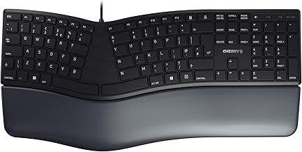 CHERRY KC 4500 ERGO, Ergonomic Keyboards, UK Layout (QWERTY), Wired, Padded Palm Rest with Memory Foam, Curved Keypad, Black