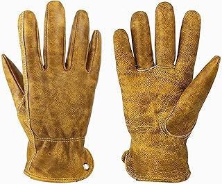 OLSON DEEPAK Mens Cowhide Leather Work Gloves Large,Oiled Leather Gardening Gloves Womens,Utility Safety Working Gloves for Campinging/Welding/Driving/BBQ/Bushcraft,Retro Motorbike