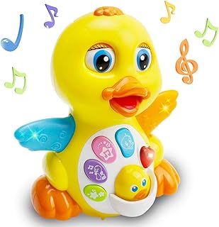 EARSOON Dancing Walking Electric Duck Smart Toys with Music and LED Light Cute Cartoon Yellow Duck Children Interactive Early Learning Toy for Birthday Kids Gift Boy & Girl