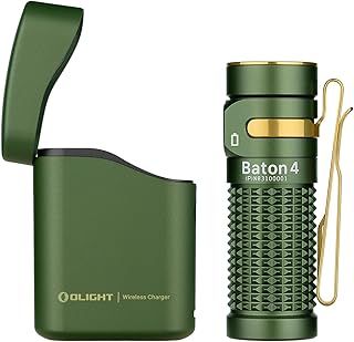 OLIGHT Baton4 Kit 1,300 Lumens EDC Rechargeable LED Torch, Pocket Flashlight with Charging Case and Smart Indicator for Outdoors, Indoors and Emergency(OD Green)