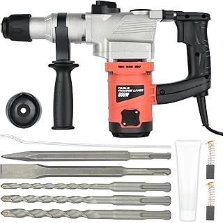 Hammer Drill Corded: 800W Heavy Duty Rotary Hammer Drill with Adjustable Soft Grip Handle - Electic Concrete Breaker with 3 Drill Bits Hammer Drilling Chiselling Function