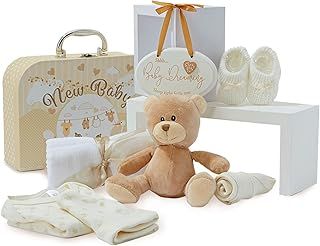 Baby Box Shop Baby Gifts Newborn Unisex - 7 Baby Gifts in a Neutral Baby Gift Set, Newborn Essentials and Baby Shower Gifts, Baby Hampers, Newborn Baby Presents, Welcome Gifts Baby Wishlist - Cream