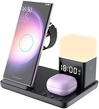 6in1 Wireless Charging Station for Samsung Charging Station for Multiple Devices with Alarm Clock & Night Light nightstand Charging Station for Samsung S25 24 23 22 Ultra for Galaxy Watch