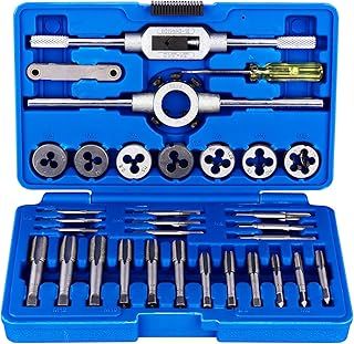 GreeSuit 32 Pieces Tap and Die Set Tungsten Alloy Steel Metric Screw Threads Cutting Tool Set Taper Drill Threading and Taps with Storage Case