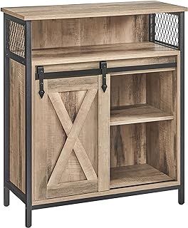 VASAGLE Sideboard, Storage Cabinet, Kitchen Cupboard with Sliding Barn Door, 30 x 70 x 80 cm, Adjustable Shelf, Open Compartment, Rustic Style, for Living Room, Toasted Oak Colour and Black LSC089B50