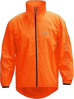 FT Fashion Track Rain Coat – Waterproof Jacket Mens, Cycling Jacket Mens, Hi-Vis Lightweight Windproof & Reflective with Back Pocket (Orange, M)