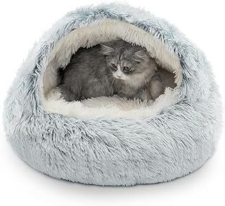 CATISM Cat Bed for Indoor Large Cat Cave Dog Bed Washable Non-Slip Cats Igloo Pod Windproof Fluffy Nesting for Pets(Grey, XL)