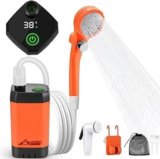 WADEO Upgraded Portable Shower, Camping Shower with Rechargeable 6000mAh Battery & Sinking bottom Design, Outdoor Shower with Intelligent Digital Display, Perfect for Hiking