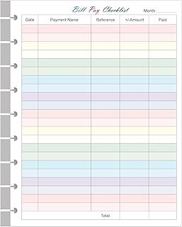 Bill Pay Checklist Refills - 50 Sheets/100 Pages Classic Size Colorful Monthly Budget Forms for 9-Disc Happy Planners, 7"x9.25"