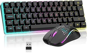 RedThunder K62 Wireless 60% RGB Gaming Keyboard and Mouse Combo, UK Layout 62 Keys Ultra Compact Backlit Mini Keyboard, Lightweight Cellular Optical Mouse, Portable Set for PC PS5 Xbox Gamers (Black)